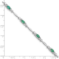 Sterling Silver Rhodium-Plated Bracelet with Oval Emeralds and Round Diamonds - 0.23 Carat Total Gem Weight by 0