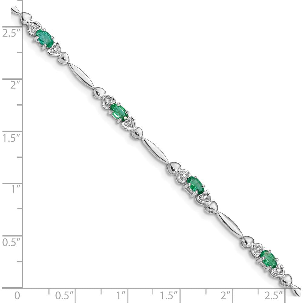 Sterling Silver Rhodium-Plated Bracelet with Oval Emeralds and Round Diamonds - 0.23 Carat Total Gem Weight by 0