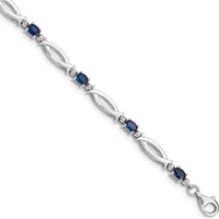 Sterling Silver Rhodium-Plated Bracelet with Oval Sapphires and Round Diamonds - 0.225 Carat Sapphire Total Weight by 0
