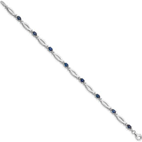Sterling Silver Rhodium-Plated Bracelet with Oval Sapphires and Round Diamonds - 0.225 Carat Sapphire Total Weight by 0