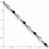 Sterling Silver Rhodium-Plated Bracelet with Oval Sapphires and Round Diamonds - 0.225 Carat Sapphire Total Weight by 0