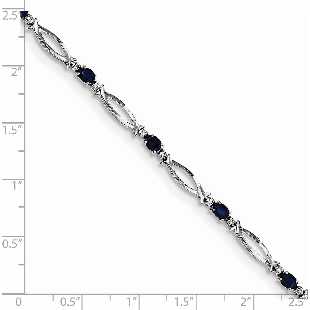 Sterling Silver Rhodium-Plated Bracelet with Oval Sapphires and Round Diamonds - 0.225 Carat Sapphire Total Weight by 0