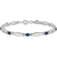 Sterling Silver Rhodium-Plated Bracelet with Oval Sapphires and Round Diamonds - 0.225 Carat Sapphire Total Weight by 0