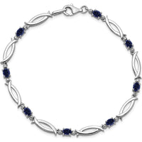 Sterling Silver Rhodium-Plated Bracelet with Oval Sapphires and Round Diamonds - 0.225 Carat Sapphire Total Weight by 0