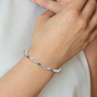 Sterling Silver Rhodium-Plated Bracelet with Oval Sapphires and Round Diamonds - 0.225 Carat Sapphire Total Weight by 0