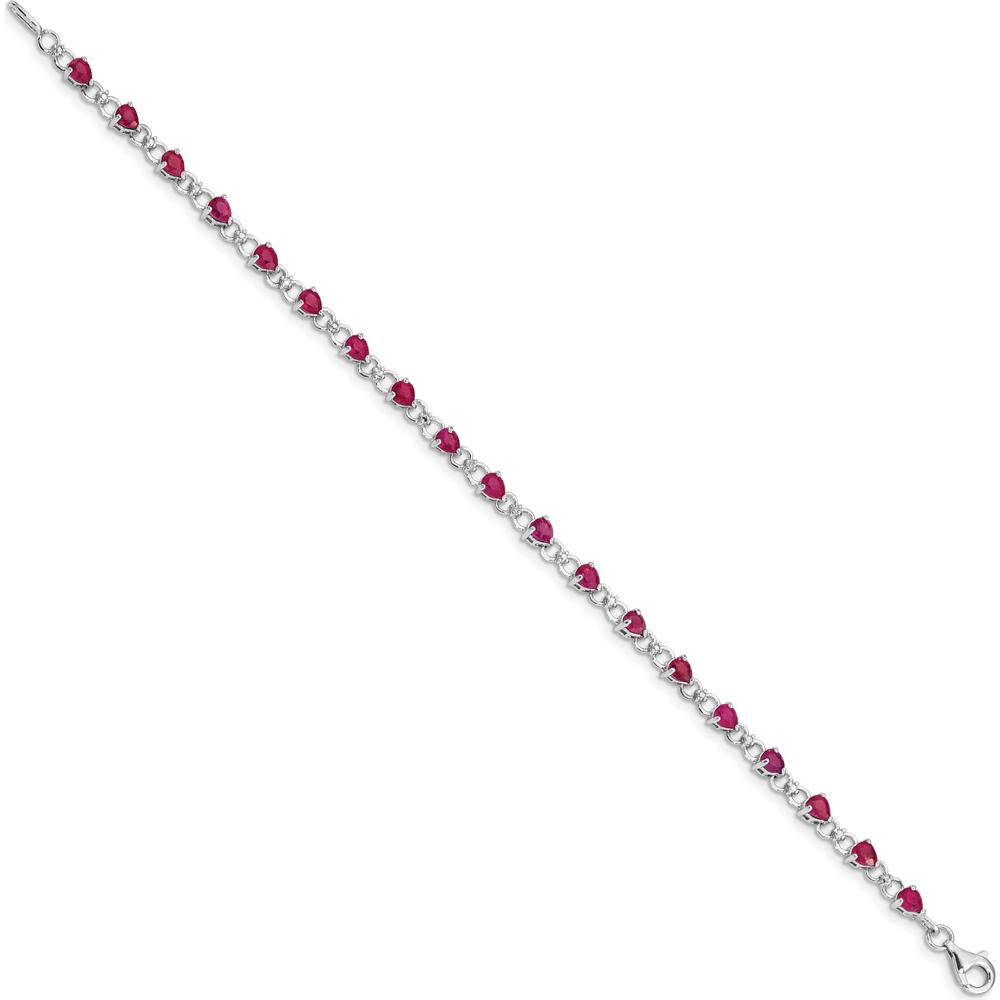 Sterling Silver Rhodium-Plated Bracelet with Pear-Shaped Composite Rubies and Round Diamonds - 0.19 Carat Total Gem Weight by 0