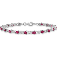 Sterling Silver Rhodium-Plated Bracelet with Pear-Shaped Composite Rubies and Round Diamonds - 0.19 Carat Total Gem Weight by 0