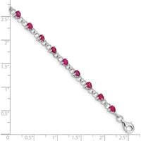 Sterling Silver Rhodium-Plated Bracelet with Pear-Shaped Composite Rubies and Round Diamonds - 0.19 Carat Total Gem Weight by 0