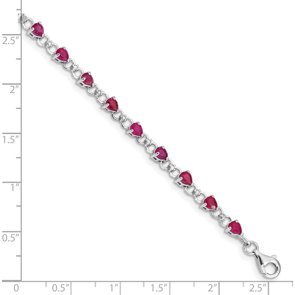 Sterling Silver Rhodium-Plated Bracelet with Pear-Shaped Composite Rubies and Round Diamonds - 0.19 Carat Total Gem Weight by 0