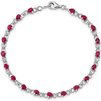 Sterling Silver Rhodium-Plated Bracelet with Pear-Shaped Composite Rubies and Round Diamonds - 0.19 Carat Total Gem Weight by 0