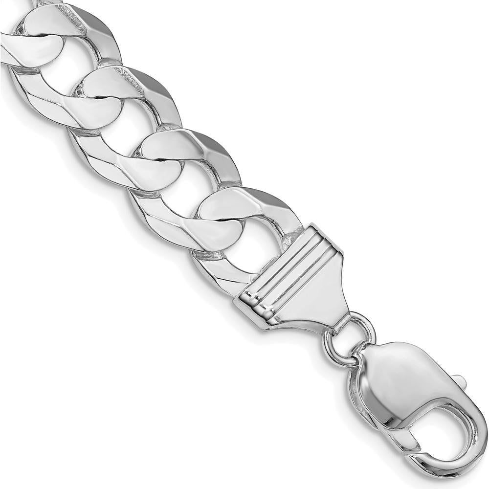 Sterling Silver Rhodium-Plated Concave Curb Chain Bracelet - 8 inches by Lumare Gioia