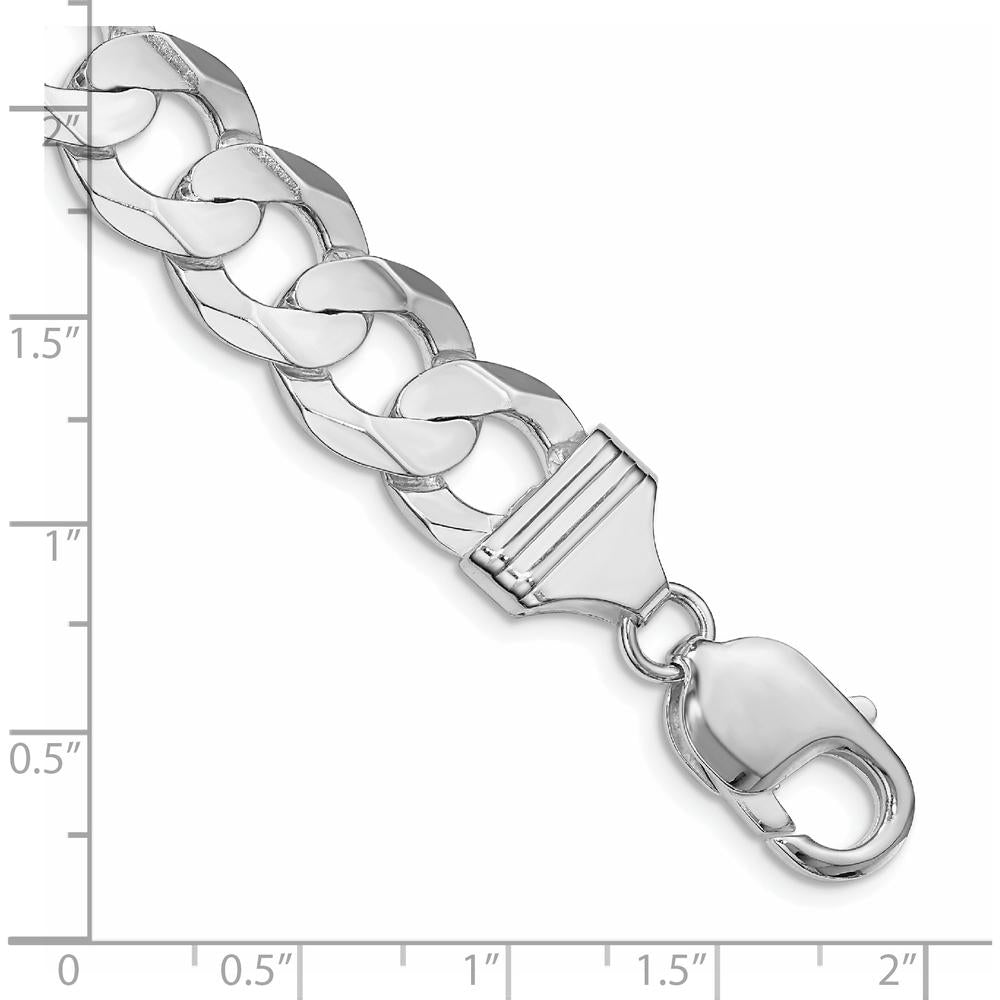 Sterling Silver Rhodium-Plated Concave Curb Chain Bracelet - 8 inches by Lumare Gioia