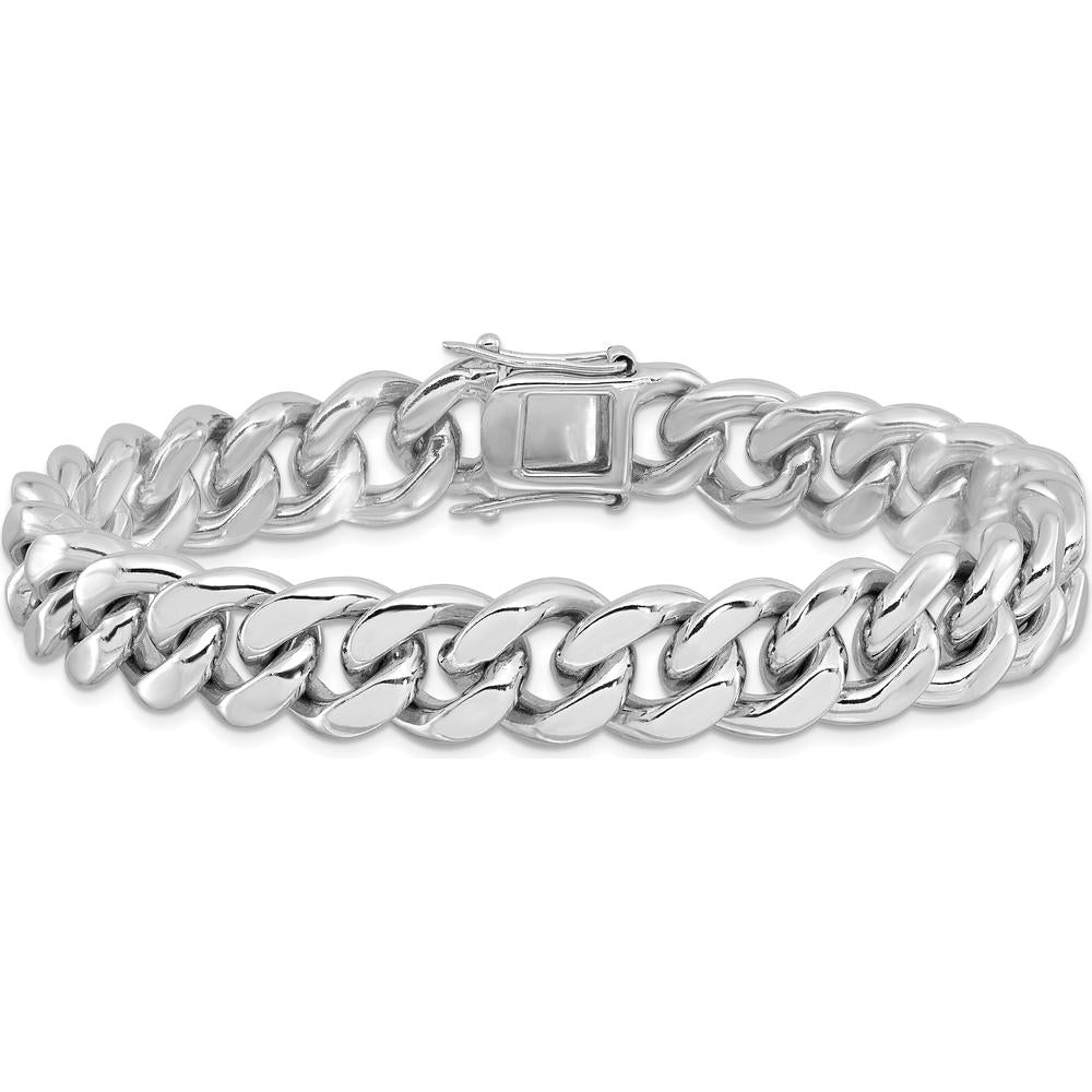 Sterling Silver Rhodium-Plated Curb Link Bracelet for Men - 8.5in, 12.4mm Width by Lumare Gioia