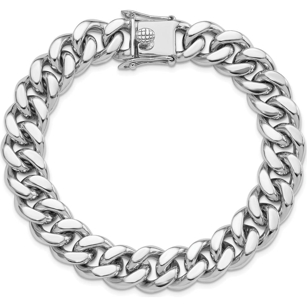 Sterling Silver Rhodium-Plated Curb Link Bracelet for Men - 8.5in, 12.4mm Width by Lumare Gioia