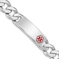 Sterling Silver Rhodium-plated Curb Link Medical ID Bracelet with Enamel Red Medical Symbol - 8" by Lumare Gioia