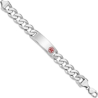 Sterling Silver Rhodium-plated Curb Link Medical ID Bracelet with Enamel Red Medical Symbol - 8" by Lumare Gioia