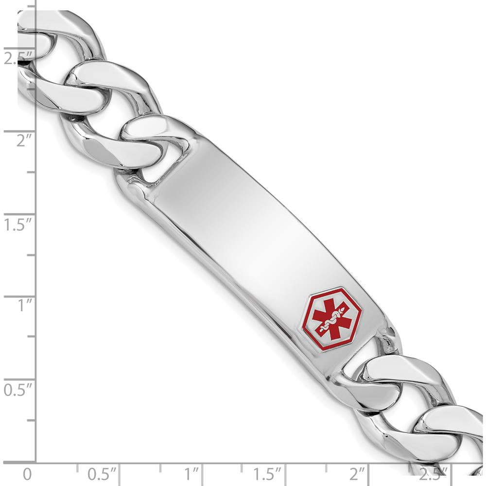 Sterling Silver Rhodium-plated Curb Link Medical ID Bracelet with Enamel Red Medical Symbol - 8" by Lumare Gioia