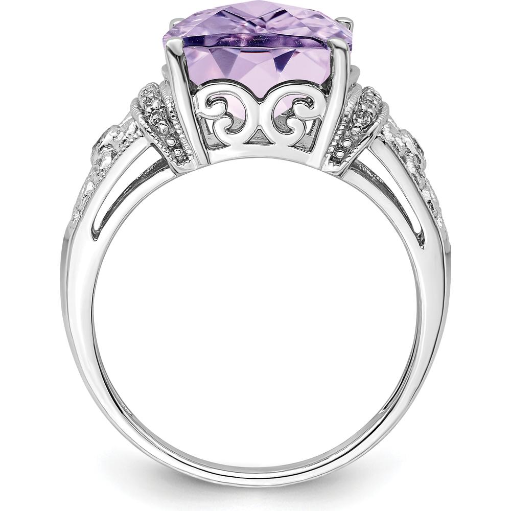 Sterling Silver Rhodium Plated Cushion Cut Rose de France Amethyst Ring with Diamond Accents - 5.45 Carat Total Amethyst Weight by Lumare Gioia