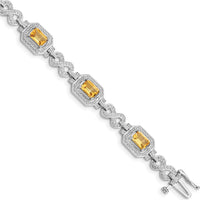 Sterling Silver Rhodium-Plated Diamond & Citrine Bracelet with Octagon Citrines - 0.54 Carat Total Citrine Weight, 0.096 Carat Total Diamond Weight by 0
