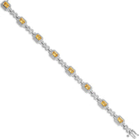 Sterling Silver Rhodium-Plated Diamond & Citrine Bracelet with Octagon Citrines - 0.54 Carat Total Citrine Weight, 0.096 Carat Total Diamond Weight by 0