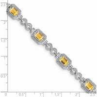 Sterling Silver Rhodium-Plated Diamond & Citrine Bracelet with Octagon Citrines - 0.54 Carat Total Citrine Weight, 0.096 Carat Total Diamond Weight by 0