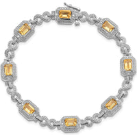Sterling Silver Rhodium-Plated Diamond & Citrine Bracelet with Octagon Citrines - 0.54 Carat Total Citrine Weight, 0.096 Carat Total Diamond Weight by 0