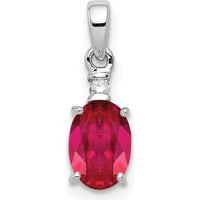 Sterling Silver Rhodium Plated Diamond & Ruby Oval Pendant - 0.72 Carat Total Gem Weight by Lumare Gioia