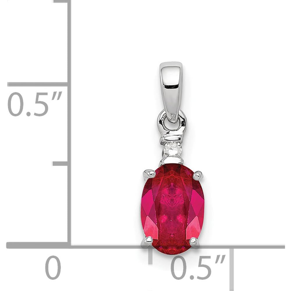 Sterling Silver Rhodium Plated Diamond & Ruby Oval Pendant - 0.72 Carat Total Gem Weight by Lumare Gioia