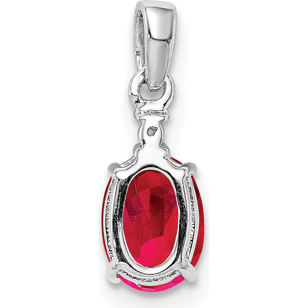 Sterling Silver Rhodium Plated Diamond & Ruby Oval Pendant - 0.72 Carat Total Gem Weight by Lumare Gioia