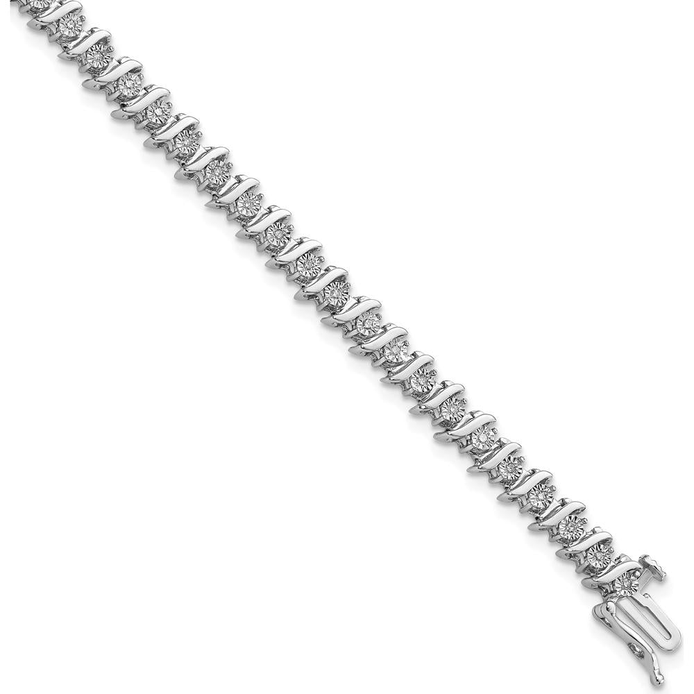 Sterling Silver Rhodium-Plated Diamond Bracelet with 44 Round Diamonds - 0.24 Carat Total Diamond Weight by Lumare Gioia