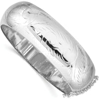 Sterling Silver Rhodium-Plated Diamond-Cut 20mm Hinged Bangle Bracelet - Handcrafted Luxury by Lumare Gioia