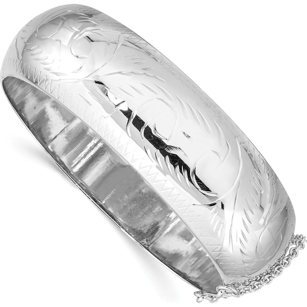 Sterling Silver Rhodium-Plated Diamond-Cut 20mm Hinged Bangle Bracelet - Handcrafted Luxury by Lumare Gioia