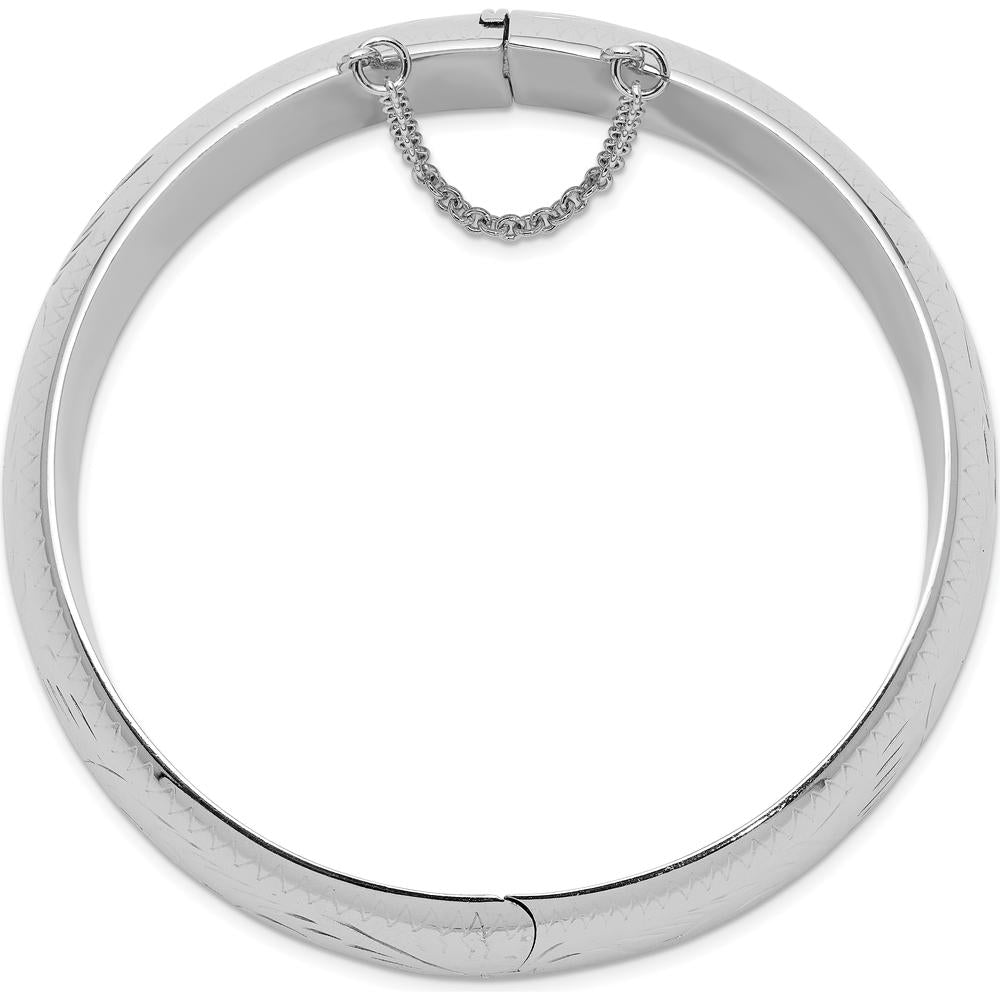 Sterling Silver Rhodium-Plated Diamond-Cut 20mm Hinged Bangle Bracelet - Handcrafted Luxury by Lumare Gioia