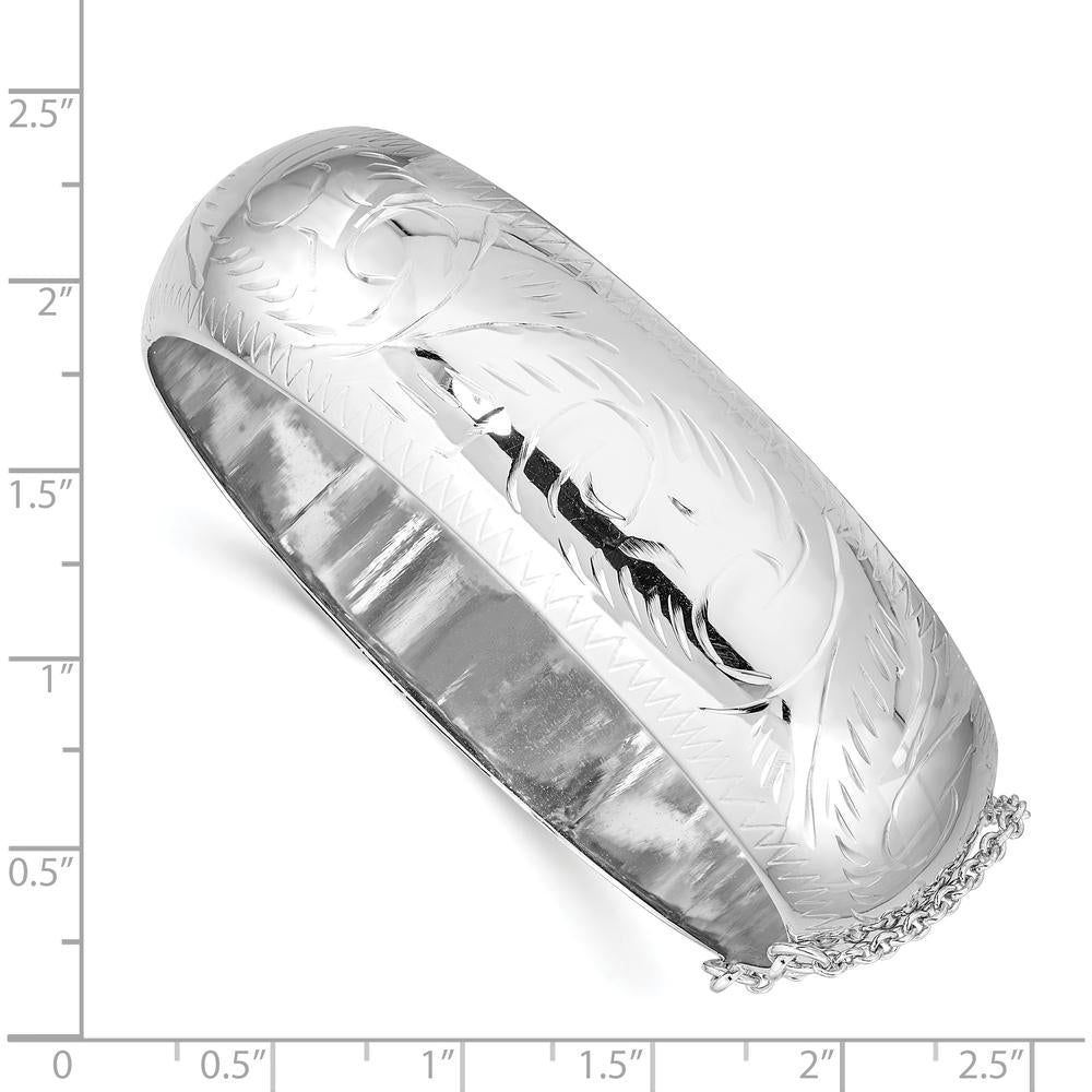 Sterling Silver Rhodium-Plated Diamond-Cut 20mm Hinged Bangle Bracelet - Handcrafted Luxury by Lumare Gioia