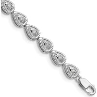 Sterling Silver Rhodium Plated Diamond Teardrop Link Bracelet with 24 Round Diamonds - 0.24 Carat Total Diamond Weight by Lumare Gioia