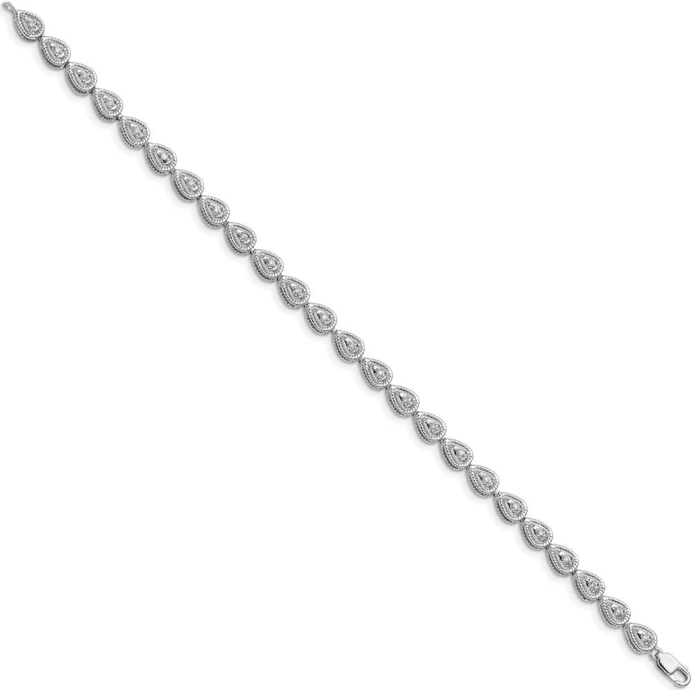 Sterling Silver Rhodium Plated Diamond Teardrop Link Bracelet with 24 Round Diamonds - 0.24 Carat Total Diamond Weight by Lumare Gioia