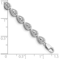 Sterling Silver Rhodium Plated Diamond Teardrop Link Bracelet with 24 Round Diamonds - 0.24 Carat Total Diamond Weight by Lumare Gioia