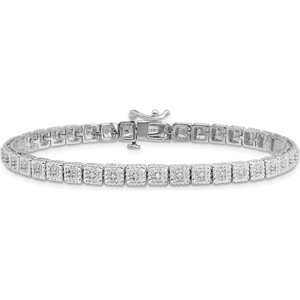 Sterling Silver Rhodium Plated Diamond Tennis Bracelet with 41 Natural Diamonds - 0.0061 Carat Total Diamond Weight by Lumare Gioia