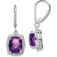 Sterling Silver Rhodium-Plated Drop Earrings with Cushion-Cut Amethyst and Round Diamonds - 2.24 Carat Total Amethyst Weight by Lumare Gioia