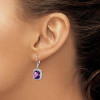Sterling Silver Rhodium-Plated Drop Earrings with Cushion-Cut Amethyst and Round Diamonds - 2.24 Carat Total Amethyst Weight by Lumare Gioia