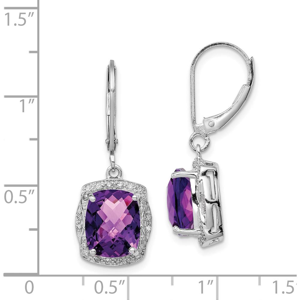 Sterling Silver Rhodium-Plated Drop Earrings with Cushion-Cut Amethyst and Round Diamonds - 2.24 Carat Total Amethyst Weight by Lumare Gioia