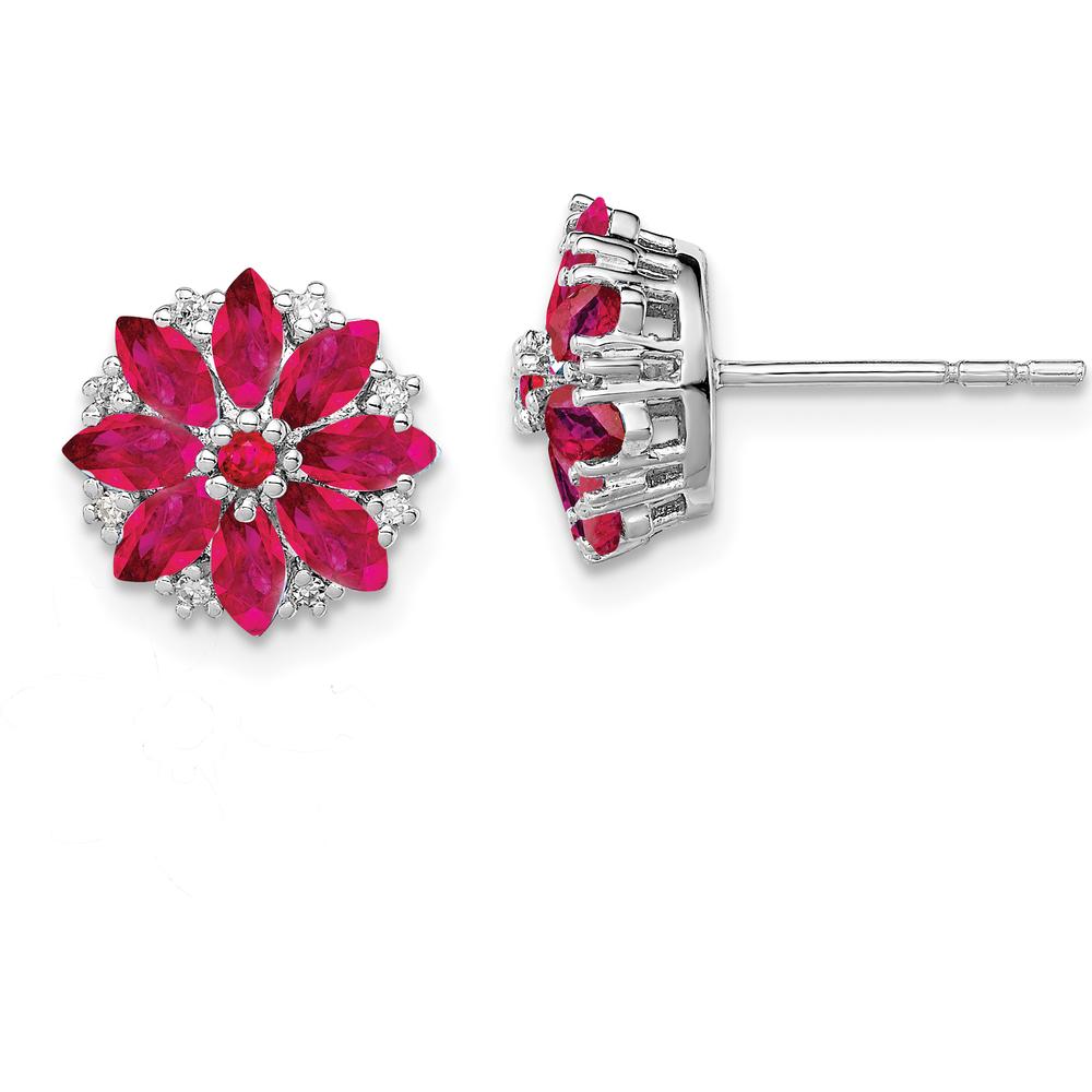 Sterling Silver Rhodium-Plated Earrings with Round Ruby and Diamond Accents - 1.20 Carat Total Ruby Weight, 0.32 Carat Total Diamond Weight by Lumare Gioia