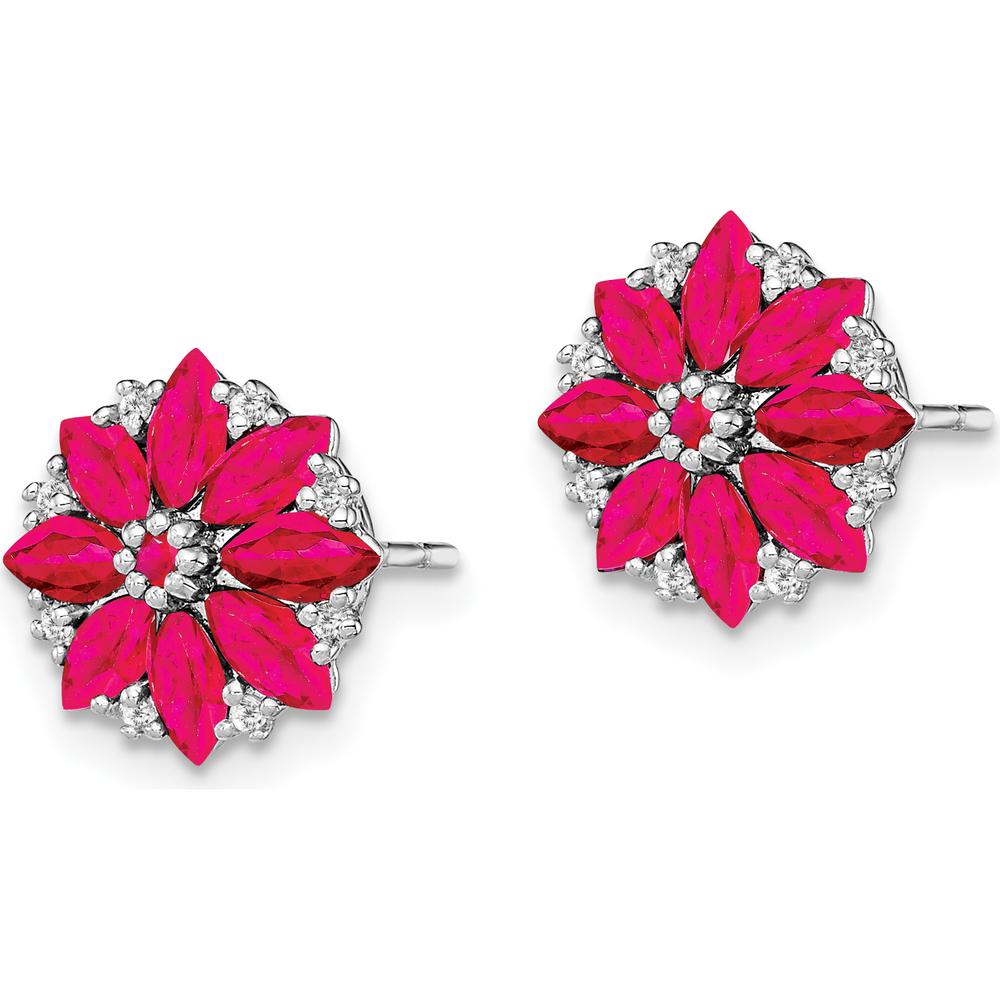 Sterling Silver Rhodium-Plated Earrings with Round Ruby and Diamond Accents - 1.20 Carat Total Ruby Weight, 0.32 Carat Total Diamond Weight by Lumare Gioia
