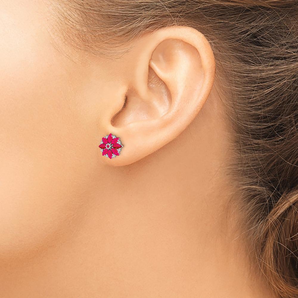 Sterling Silver Rhodium-Plated Earrings with Round Ruby and Diamond Accents - 1.20 Carat Total Ruby Weight, 0.32 Carat Total Diamond Weight by Lumare Gioia