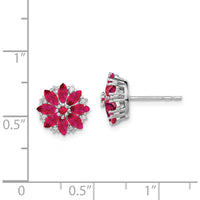 Sterling Silver Rhodium-Plated Earrings with Round Ruby and Diamond Accents - 1.20 Carat Total Ruby Weight, 0.32 Carat Total Diamond Weight by Lumare Gioia