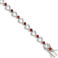 Sterling Silver Rhodium-Plated Heart Bracelet with Natural Garnets - 7 Inches Length by Lumare Gioia