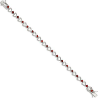 Sterling Silver Rhodium-Plated Heart Bracelet with Natural Garnets - 7 Inches Length by Lumare Gioia