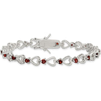 Sterling Silver Rhodium-Plated Heart Bracelet with Natural Garnets - 7 Inches Length by Lumare Gioia