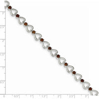 Sterling Silver Rhodium-Plated Heart Bracelet with Natural Garnets - 7 Inches Length by Lumare Gioia