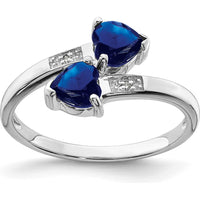 Sterling Silver Rhodium-Plated Heart Ring with Dark Sapphire & Diamond - 0.6 Carat Total Sapphire Weight, 0.01 Carat Total Diamond Weight by Lumare Gioia